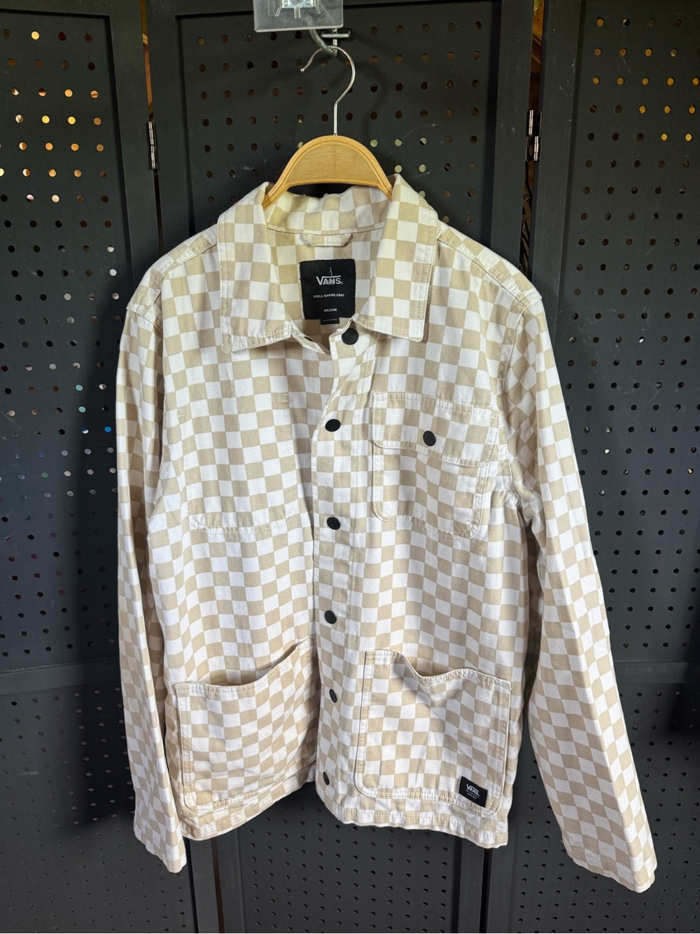 Vans Beige and White Drill chore coat Checkerboard Lightweight Jacket